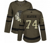 Women Adidas Chicago Blackhawks #74 Nicolas Beaudin Authentic Green Salute to Service NHL Jersey