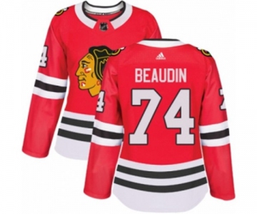 Women Adidas Chicago Blackhawks #74 Nicolas Beaudin Authentic Red Home NHL Jersey