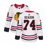 Women Adidas Chicago Blackhawks #74 Nicolas Beaudin Authentic White Away NHL Jersey