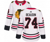 Women Adidas Chicago Blackhawks #74 Nicolas Beaudin Authentic White Away NHL Jersey