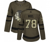 Women Adidas Chicago Blackhawks #78 Nathan Noel Authentic Green Salute to Service NHL Jersey