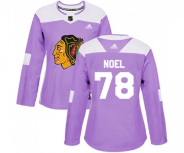 Women Adidas Chicago Blackhawks #78 Nathan Noel Authentic Purple Fights Cancer Practice NHL Jersey