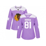 Women Adidas Chicago Blackhawks #81 Marian Hossa Purple Authentic Fights Cancer Stitched NHL Jersey