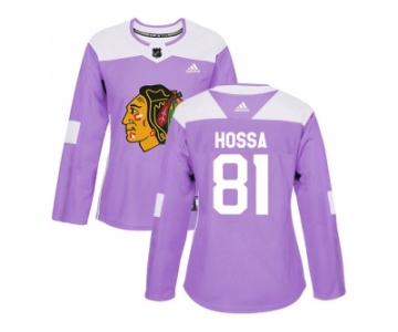 Women Adidas Chicago Blackhawks #81 Marian Hossa Purple Authentic Fights Cancer Stitched NHL Jersey