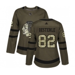 Women Adidas Chicago Blackhawks #82 Jordan Oesterle Authentic Green Salute to Service NHL Jersey