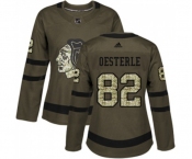 Women Adidas Chicago Blackhawks #82 Jordan Oesterle Authentic Green Salute to Service NHL Jersey