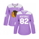 Women Adidas Chicago Blackhawks #82 Jordan Oesterle Authentic Purple Fights Cancer Practice NHL Jersey