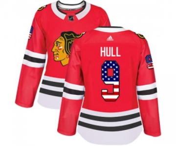 Women Adidas Chicago Blackhawks #9 Bobby Hull Authentic Red USA Flag Fashion NHL Jersey