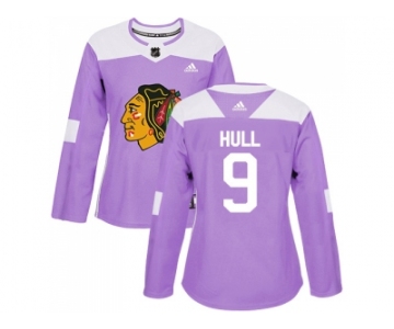 Women Adidas Chicago Blackhawks #9 Bobby Hull Purple Authentic Fights Cancer Stitched NHL Jersey