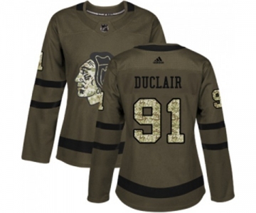 Women Adidas Chicago Blackhawks #91 Anthony Duclair Authentic Green Salute to Service NHL Jersey