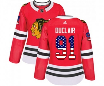 Women Adidas Chicago Blackhawks #91 Anthony Duclair Authentic Red USA Flag Fashion NHL Jersey