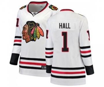 Women Chicago Blackhawks #1 Glenn Hall Authentic White Away Fanatics Branded Breakaway NHL Jersey