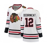 Women Chicago Blackhawks #12 Alex DeBrincat Authentic White Away Fanatics Branded Breakaway NHL Jersey