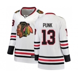 Women Chicago Blackhawks #13 CM Punk Authentic White Away Fanatics Branded Breakaway NHL Jersey