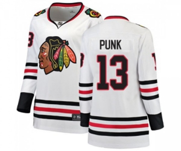 Women Chicago Blackhawks #13 CM Punk Authentic White Away Fanatics Branded Breakaway NHL Jersey