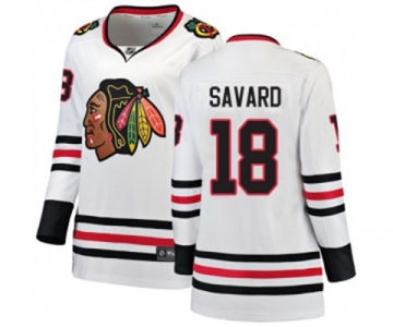 Women Chicago Blackhawks #18 Denis Savard Authentic White Away Fanatics Branded Breakaway NHL Jersey