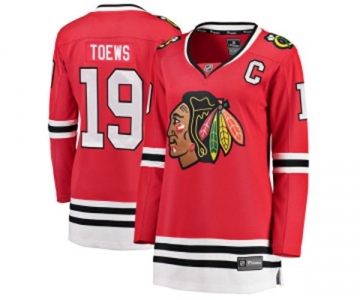 Women Chicago Blackhawks #19 Jonathan Toews Fanatics Branded Red Home Breakaway NHL Jersey