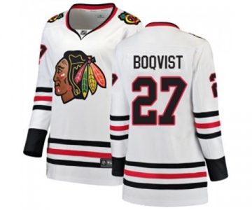 Women Chicago Blackhawks #27 Adam Boqvist Authentic White Away Fanatics Branded Breakaway NHL Jersey