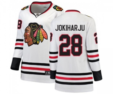 Women Chicago Blackhawks #28 Henri Jokiharju Authentic White Away Fanatics Branded Breakaway NHL Jersey