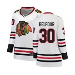 Women Chicago Blackhawks #30 ED Belfour Authentic White Away Fanatics Branded Breakaway NHL Jersey