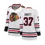 Women Chicago Blackhawks #37 Graham Knott Authentic White Away Fanatics Branded Breakaway NHL Jersey