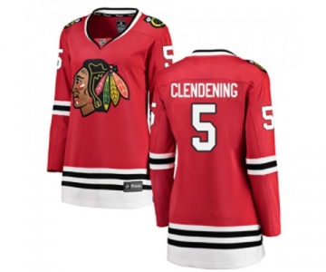 Women Chicago Blackhawks #5 Adam Clendening Authentic Red Home Fanatics Branded Breakaway NHL Jersey