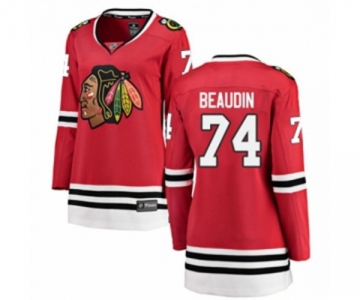 Women Chicago Blackhawks #74 Nicolas Beaudin Authentic Red Home Fanatics Branded Breakaway NHL Jersey