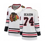 Women Chicago Blackhawks #74 Nicolas Beaudin Authentic White Away Fanatics Branded Breakaway NHL Jersey