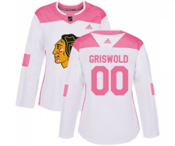 Women's Adidas Chicago Blackhawks #00 Clark Griswold Authentic White Pink Fashion NHL Jersey