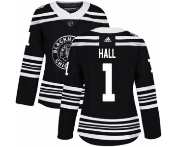 Women's Adidas Chicago Blackhawks #1 Glenn Hall Authentic Black 2019 Winter Classic NHL Jersey