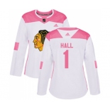 Women's Adidas Chicago Blackhawks #1 Glenn Hall Authentic White Pink Fashion NHL Jersey