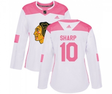 Women's Adidas Chicago Blackhawks #10 Patrick Sharp Authentic White Pink Fashion NHL Jersey