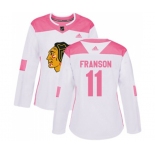 Women's Adidas Chicago Blackhawks #11 Cody Franson Authentic White Pink Fashion NHL Jersey