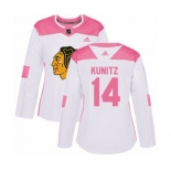 Women's Adidas Chicago Blackhawks #14 Chris Kunitz Authentic White Pink Fashion NHL Jersey