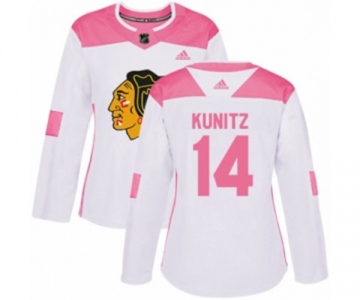 Women's Adidas Chicago Blackhawks #14 Chris Kunitz Authentic White Pink Fashion NHL Jersey