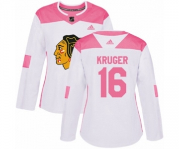 Women's Adidas Chicago Blackhawks #16 Marcus Kruger Authentic White Pink Fashion NHL Jersey