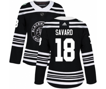 Women's Adidas Chicago Blackhawks #18 Denis Savard Authentic Black 2019 Winter Classic NHL Jersey