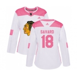 Women's Adidas Chicago Blackhawks #18 Denis Savard Authentic White Pink Fashion NHL Jersey