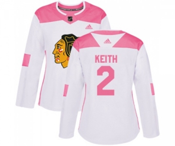 Women's Adidas Chicago Blackhawks #2 Duncan Keith Authentic White Pink Fashion NHL Jersey