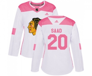 Women's Adidas Chicago Blackhawks #20 Brandon Saad Authentic White Pink Fashion NHL Jersey