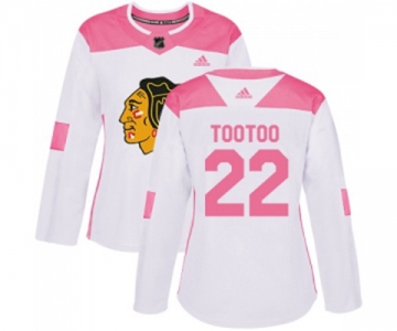 Women's Adidas Chicago Blackhawks #22 Jordin Tootoo Authentic White Pink Fashion NHL Jersey