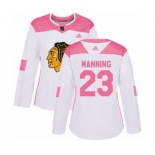 Women's Adidas Chicago Blackhawks #23 Brandon Manning Authentic White Pink Fashion NHL Jersey