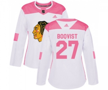 Women's Adidas Chicago Blackhawks #27 Adam Boqvist Authentic White Pink Fashion NHL Jersey