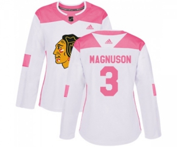 Women's Adidas Chicago Blackhawks #3 Keith Magnuson Authentic White Pink Fashion NHL Jersey