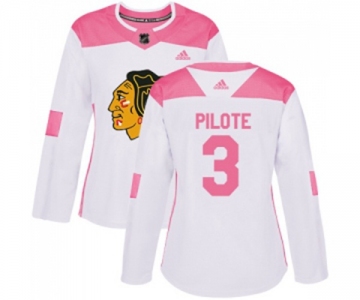 Women's Adidas Chicago Blackhawks #3 Pierre Pilote Authentic White Pink Fashion NHL Jersey