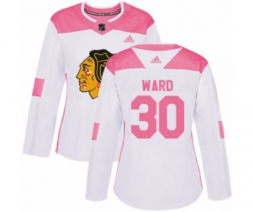 Women's Adidas Chicago Blackhawks #30 Cam Ward Authentic White Pink Fashion NHL Jersey