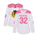 Women's Adidas Chicago Blackhawks #32 Michal Rozsival Authentic White Pink Fashion NHL Jersey