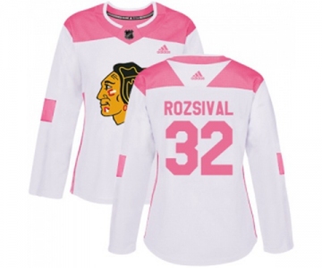 Women's Adidas Chicago Blackhawks #32 Michal Rozsival Authentic White Pink Fashion NHL Jersey