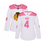 Women's Adidas Chicago Blackhawks #4 Bobby Orr Authentic White Pink Fashion NHL Jersey