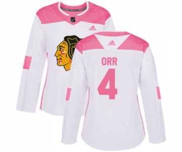 Women's Adidas Chicago Blackhawks #4 Bobby Orr Authentic White Pink Fashion NHL Jersey